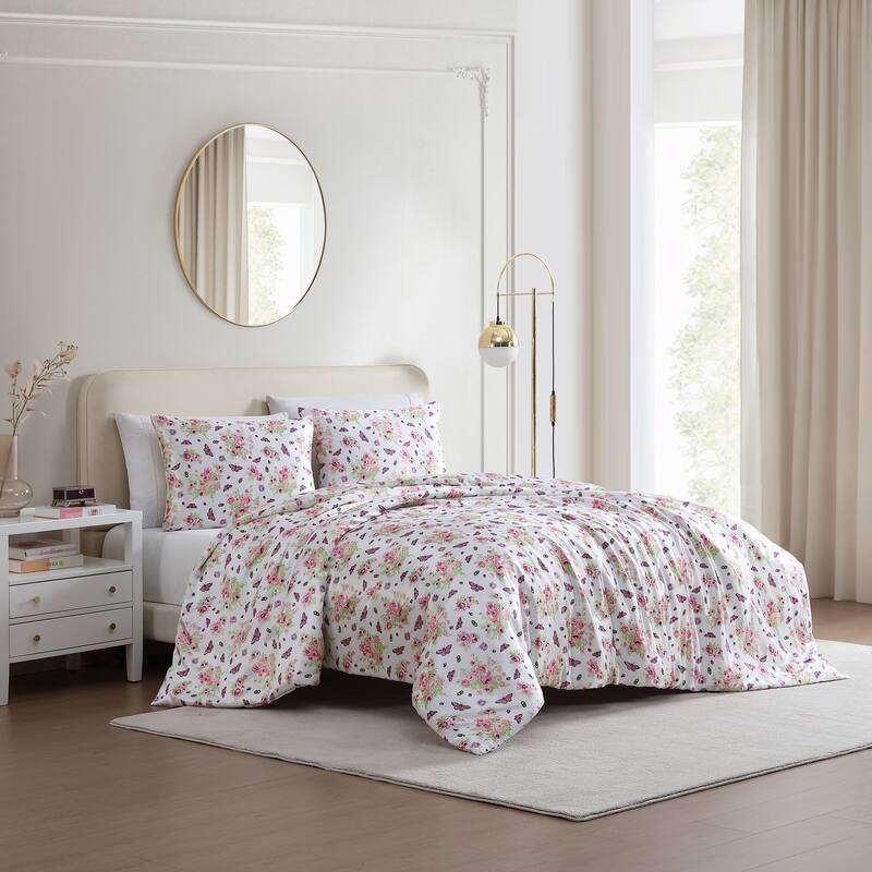 Betsey Johnson Queen Bee Floral Bouquet Reversible Pink Duvet Cover Set
