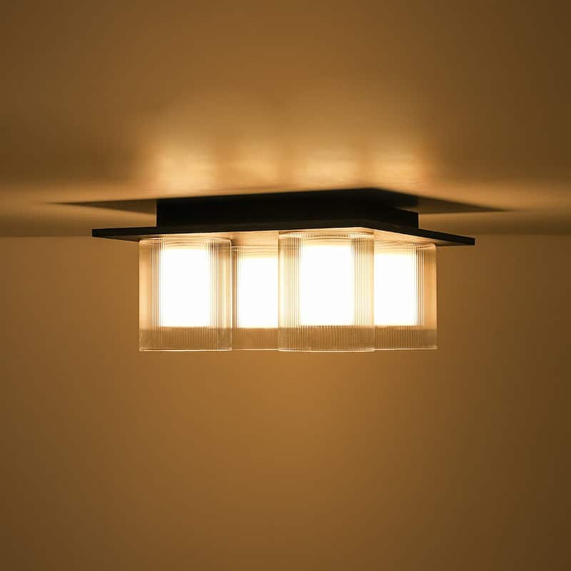 Minimalist 4-Light Dual-layered glass Square Dimmable LED Flush Mount - 13.8in