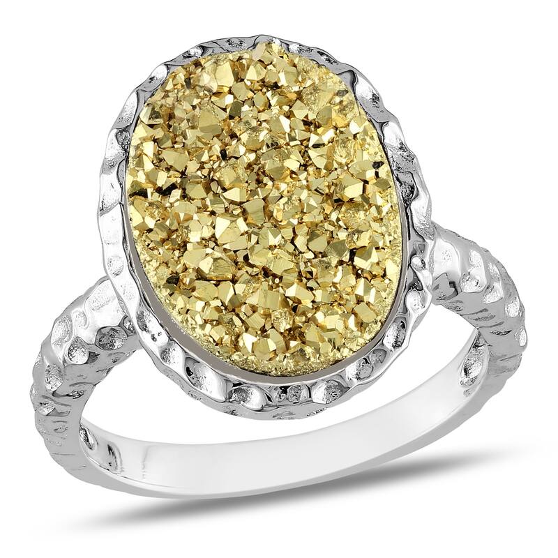 Miadora Oval Golden Color 2-1/2ct TGW Druzy Gemstone Cocktail Ring in Sterling Silver