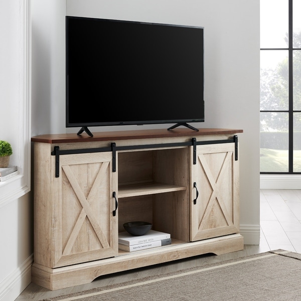 The Gray Barn 52-Inch Sliding Barn Door Corner TV Console. Opens flyout.