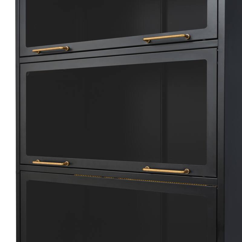Display Cabinet with The Flip-Up Glass Doors, 5-Tier Steel Bookcase with LED Lights for Collectibles, 78.75'' Curio Cabinet