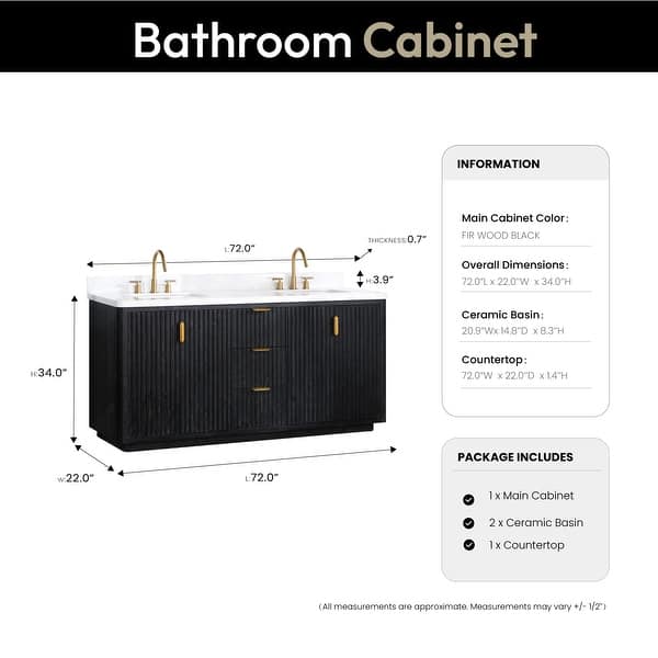 dimension image slide 7 of 9, Cadiz Bath Vanity with Composite Stone Top without Mirror