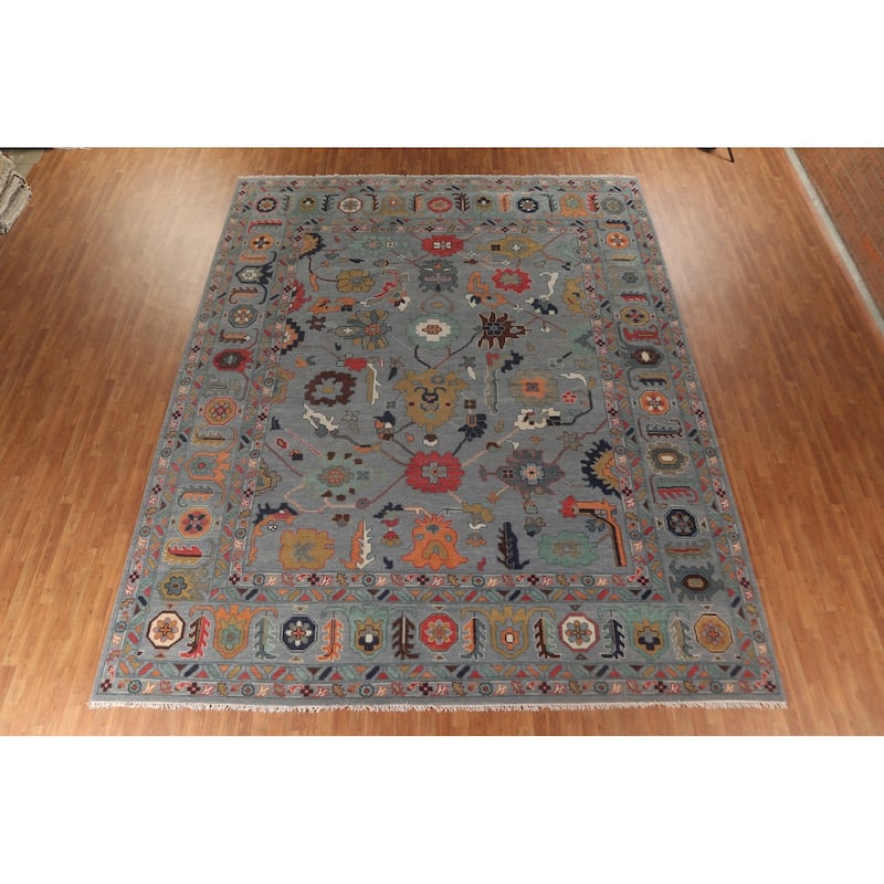 Gray Floral Oushak Oriental Large Area Rug Handmade Wool Carpet - 12'2" x 14'11"