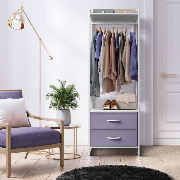 Clothing Rack with 2 Drawers - Tall Closet Stand Dresser for Bedroom ...