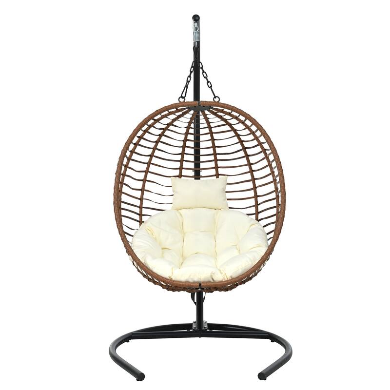 Single Person Folding Wicker Hammock Swing Chair with Adjustable Anti-Slip Feet