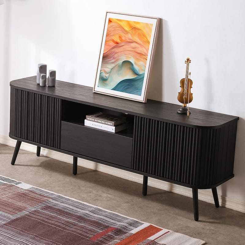Finley 70 in. Farmhouse Curved TV Stand with Drawer and Storage Doors Fits TVs up to 75 in. with Cable Management, by JONATHAN Y