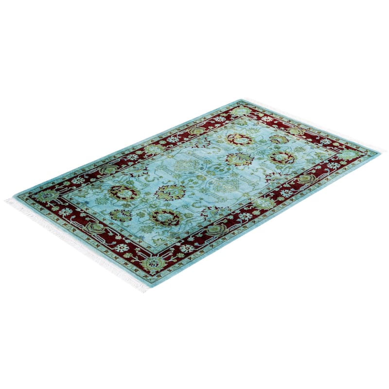 Overton Hand Knotted Wool Vintage Inspired Modern Contemporary Overdyed Blue Area Rug - 2' 7" x 4' 2"