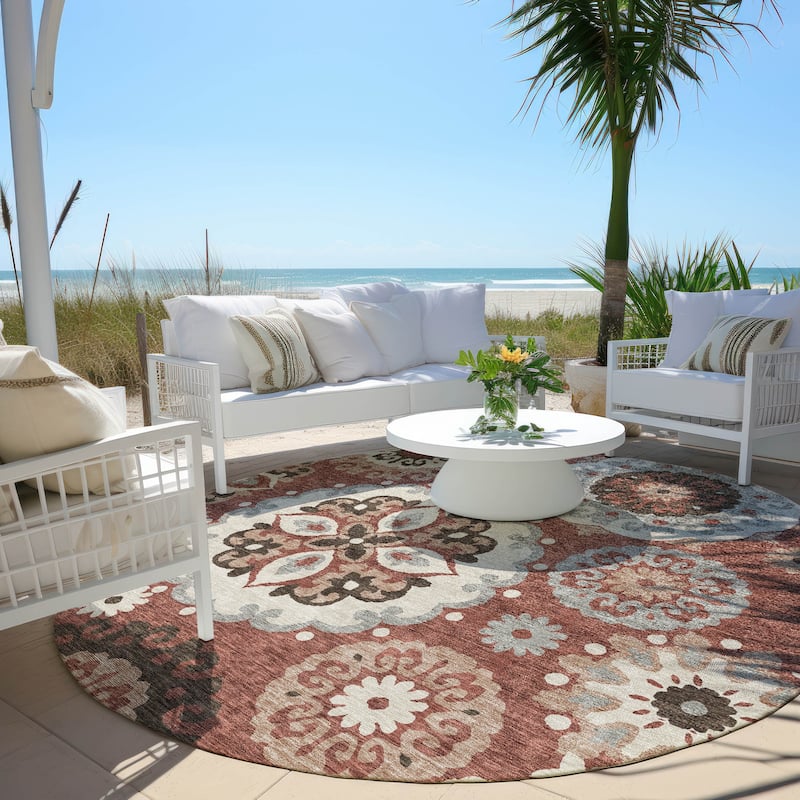Machine Washable Indoor/ Outdoor Chantille Casual Medallion Rug - Paprika - 8' x 8'