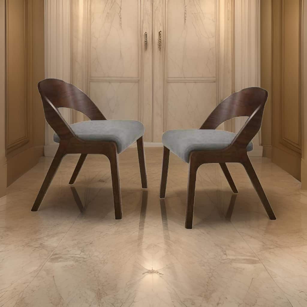 Wooden Dining Chair with Open Curved Back Design, Set of 2, Walnut Brown