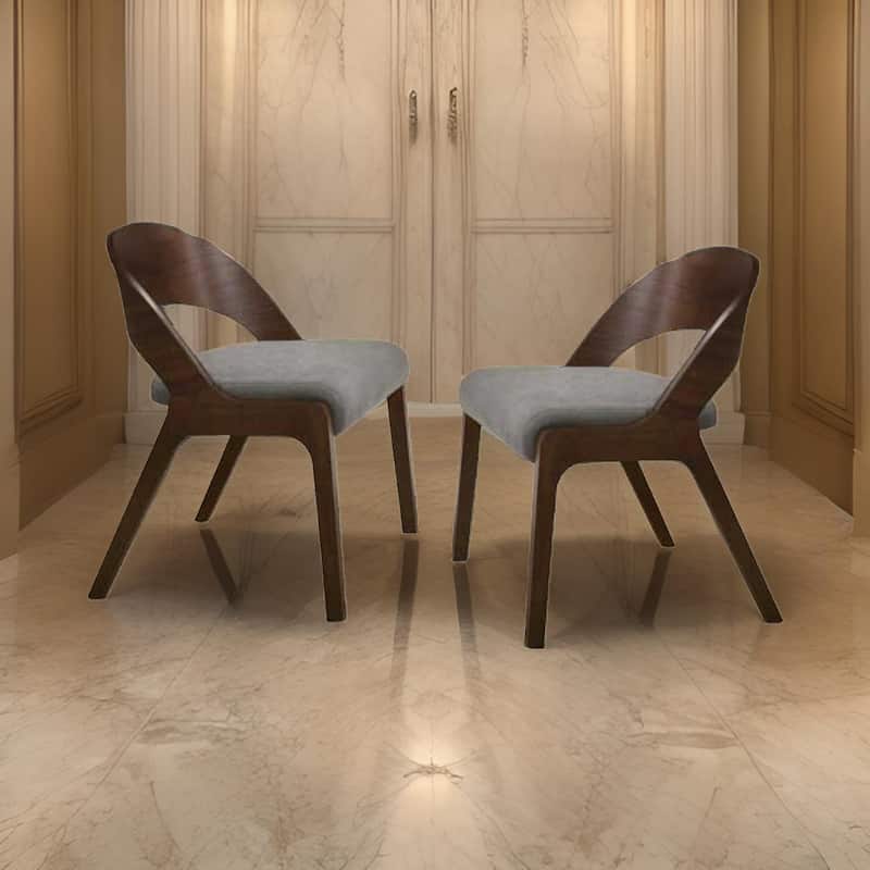 Wooden Dining Chair with Open Curved Back Design, Set of 2, Walnut Brown