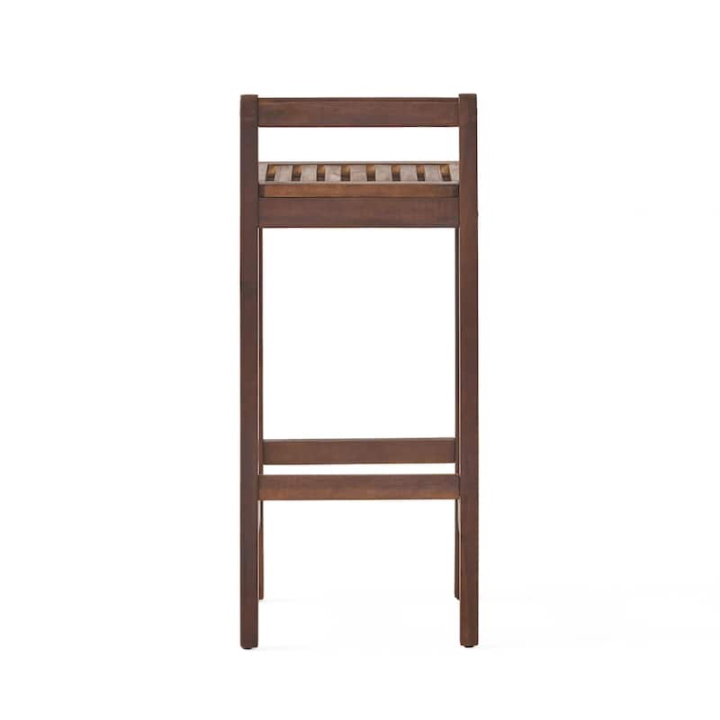 Roomfitters Outdoor Acacia Wood Bar Stools, Rustic Patio High Dining Chairs with Backrest and Footrest, Brown