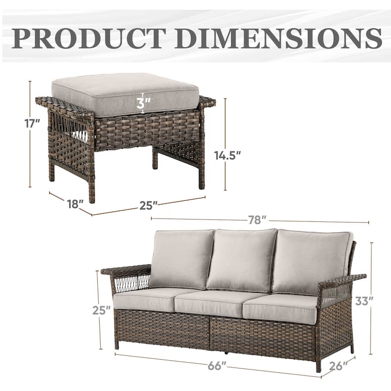 Patio Sofa Outdoor Furniture 3 Pieces - Brown