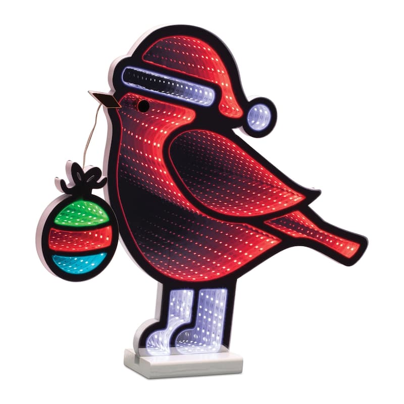 LED Lighted Cardinal Bird with Ornament Christmas Infinity Mirror - 18"