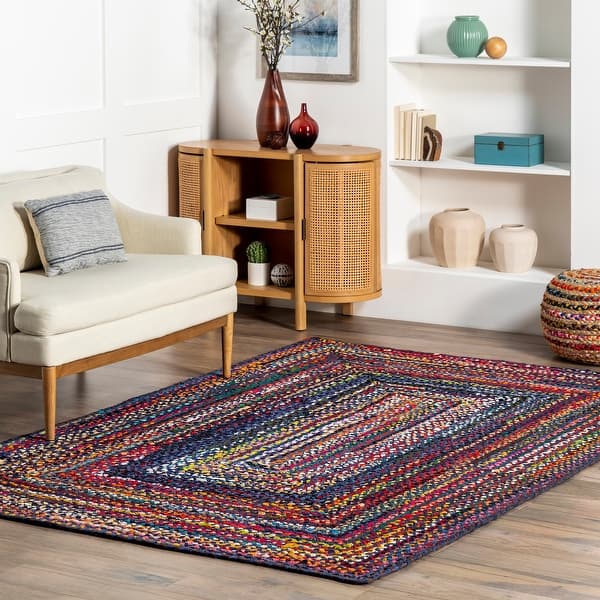 slide 2 of 13, Nuloom Tammara Bohemian Hand Braided Area Rug Blue Multicolor - Oval - 3' x 5'