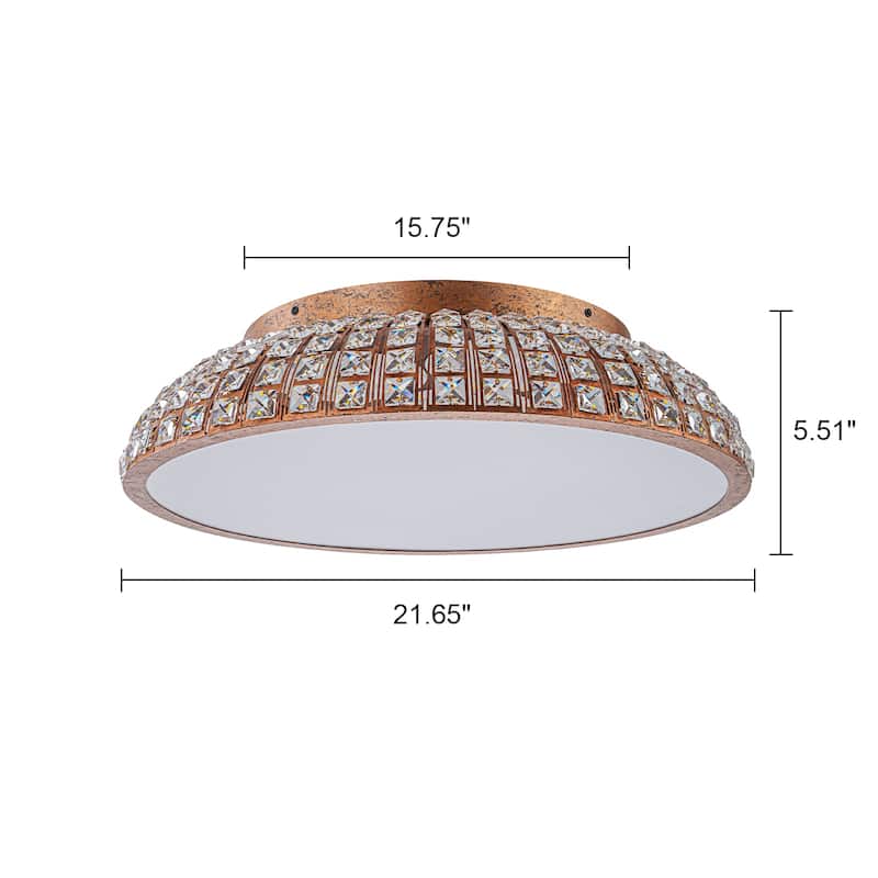 Retro French 38.6" W Antique Brass Linear Rectangle Crystal LED Flush Mount Ceiling Light