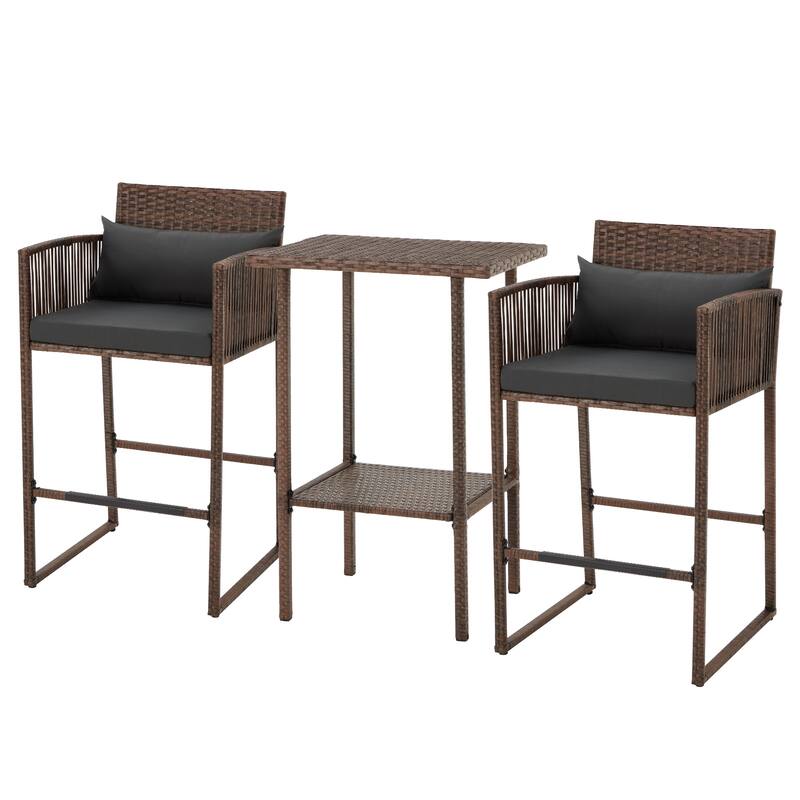 AVAWING 3PCS Patio Wicker Bar Set with Extra Cushion Cover