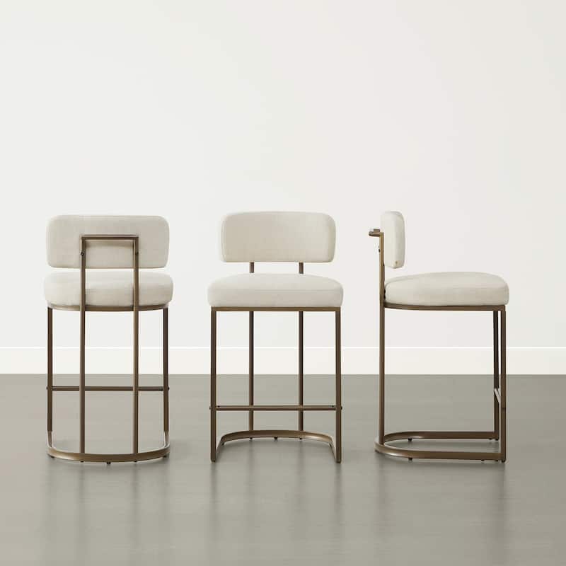 Arthur 26 inch Counter Height Bar Stool Set with Brass Frame - Set of 3 - Linen