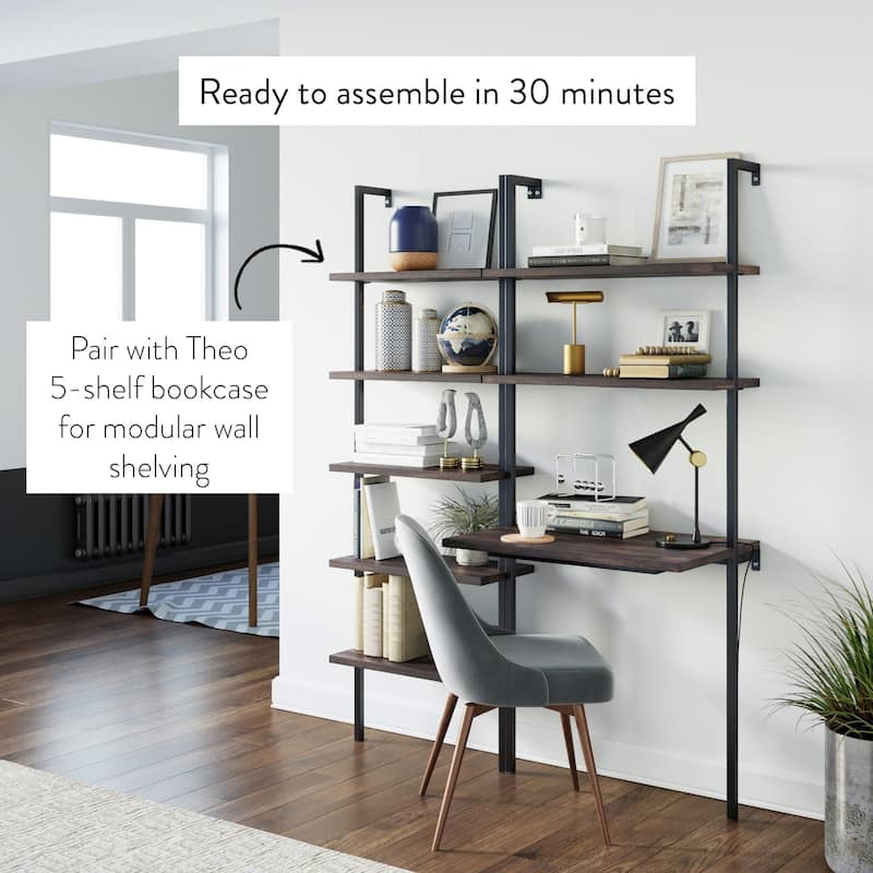 Nathan James Theo 2-Shelf Industrial Wall Mount Ladder Desk, Small Computer or Writing Desk