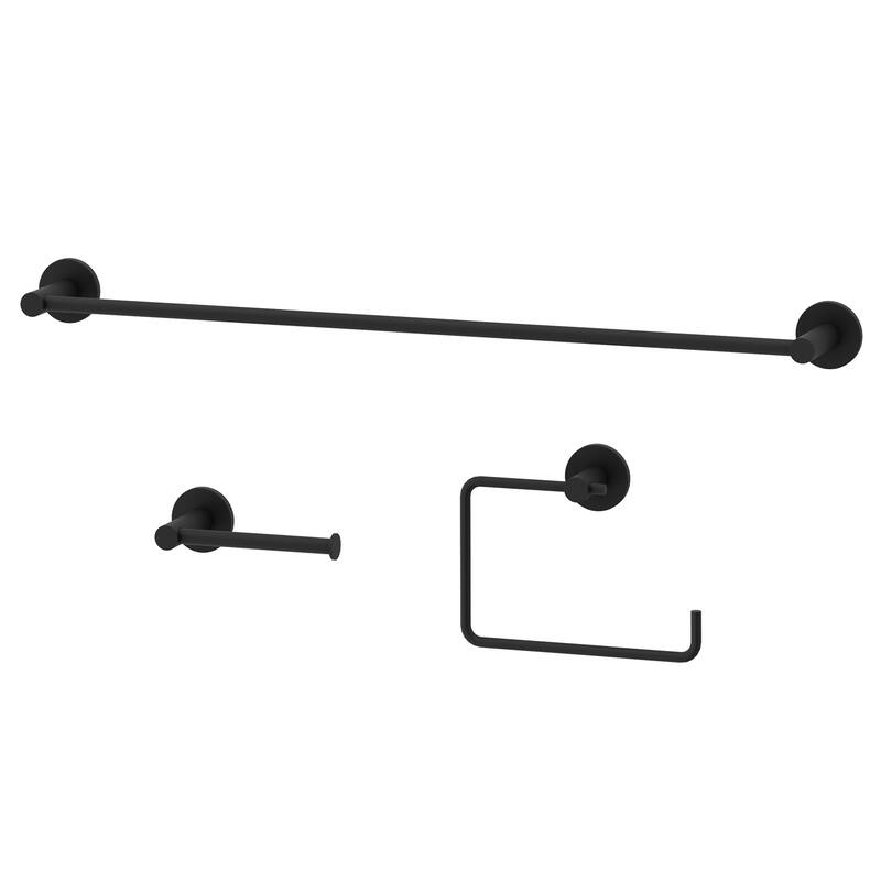 VIGO Cass 3-Piece Bathroom Hardware Accessory Set with 24 in. Towel Bar, Toilet Paper Holder, Hand Towel Holder - Matte Black