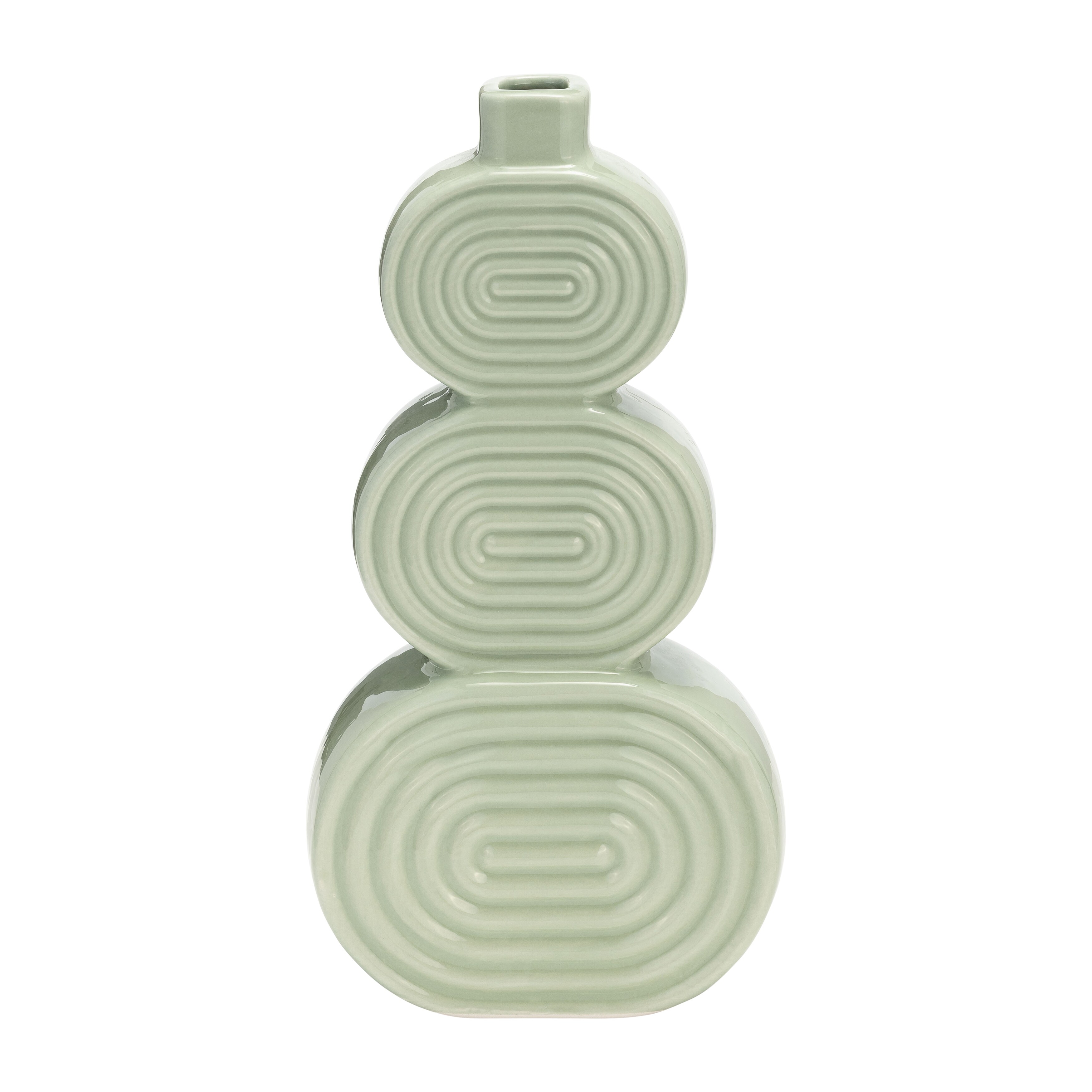 12" Stacked Circle Ceramic Vase Contemporary Creative Abstract Cucumber Green Vase for Home or Office Decorative Table