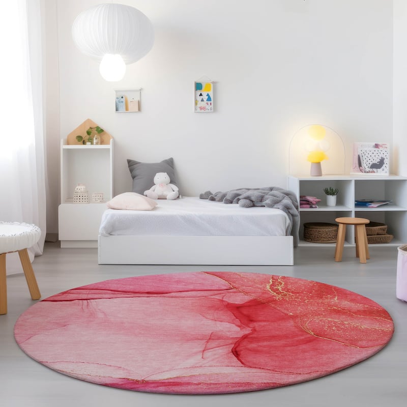 Machine Washable Indoor/ Outdoor Abstract Chantille Rug - Pink - 8' x 8'
