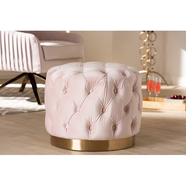 Shop Bentley Light Pink Velvet Fabric Gold Finished Button Tufted Ottoman Overstock 29874362