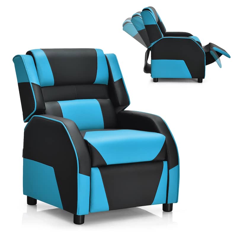 Costway Kids Youth Gaming Sofa Recliner w/Headrest & Footrest PU - Black&Blue
