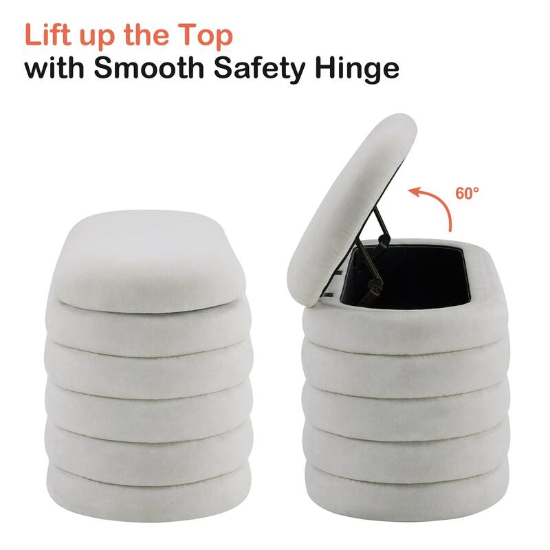 MCombo Storage Ottoman Bench, Upholstered Fabric End of Bed Bench with Storage, 47-inch Oval Footstool W495