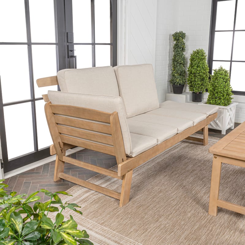 Arwen 2-Seat Modern Scandinavian Folding Wood Outdoor Day Bed Sofa, Beige/Light Teak by JONATHAN Y