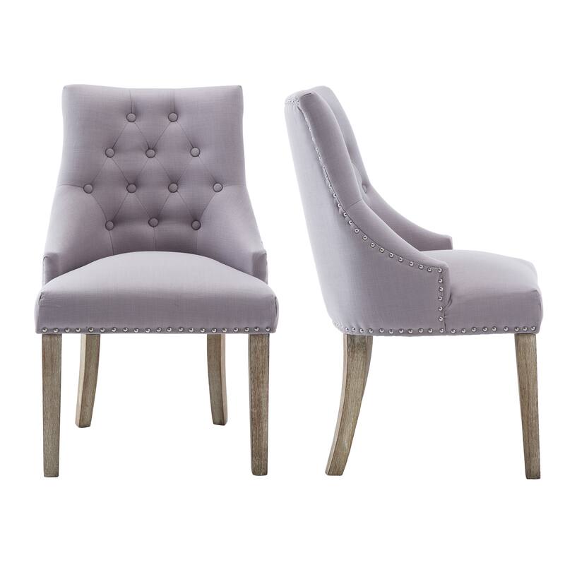 Mid-century Modern Dining chairs Button Tufted Accent Chairs with Nailhead Trim Set of 2 - Grey-2-Piece