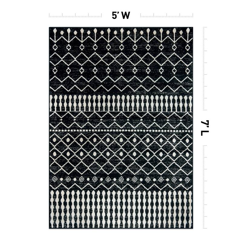 Bohemian Trellis Black Ivory Gray Area Rug, Stylish for Any Room