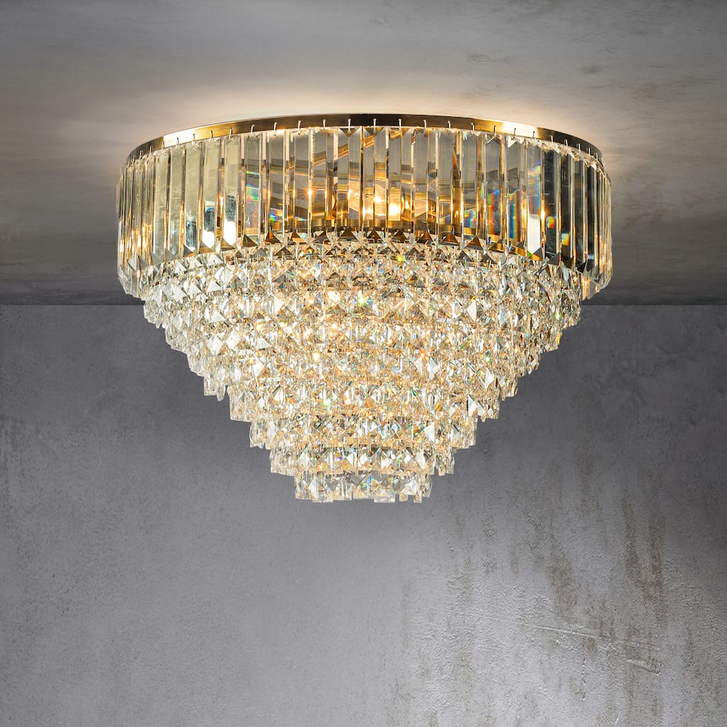 CraftHome Modern Glam Antique Gold Crystal Tiered Chandelier Luxury Ceiling Light For Dining Room Bedroom Entryway - W20''