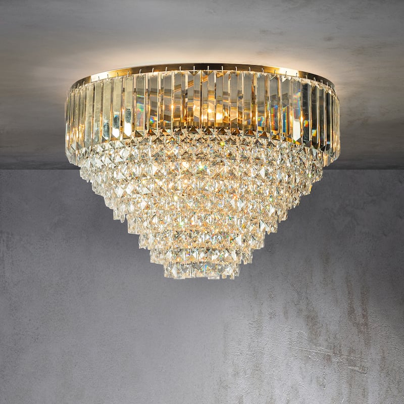 CraftHome Modern Glam Antique Gold Crystal Tiered Chandelier Luxury Ceiling Light For Dining Room Bedroom Entryway - W20'' - W20'' - Antique Gold