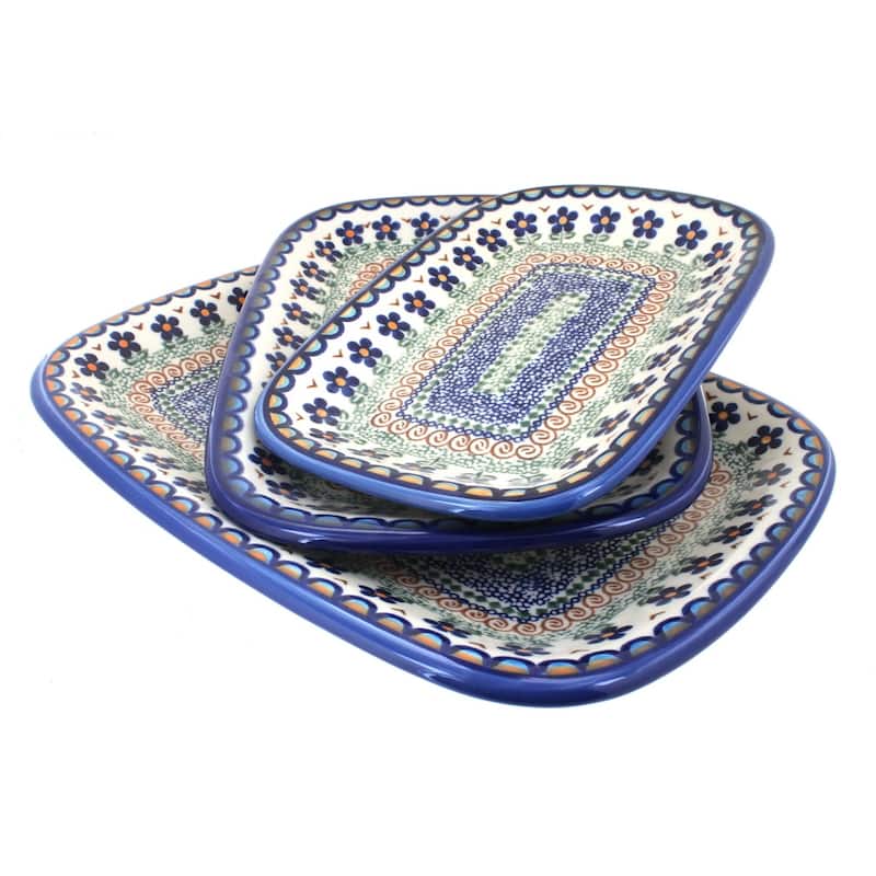 Blue Rose Polish Pottery 6200 Vena 3 Piece Rectangular Serving Set - Aztec Flower