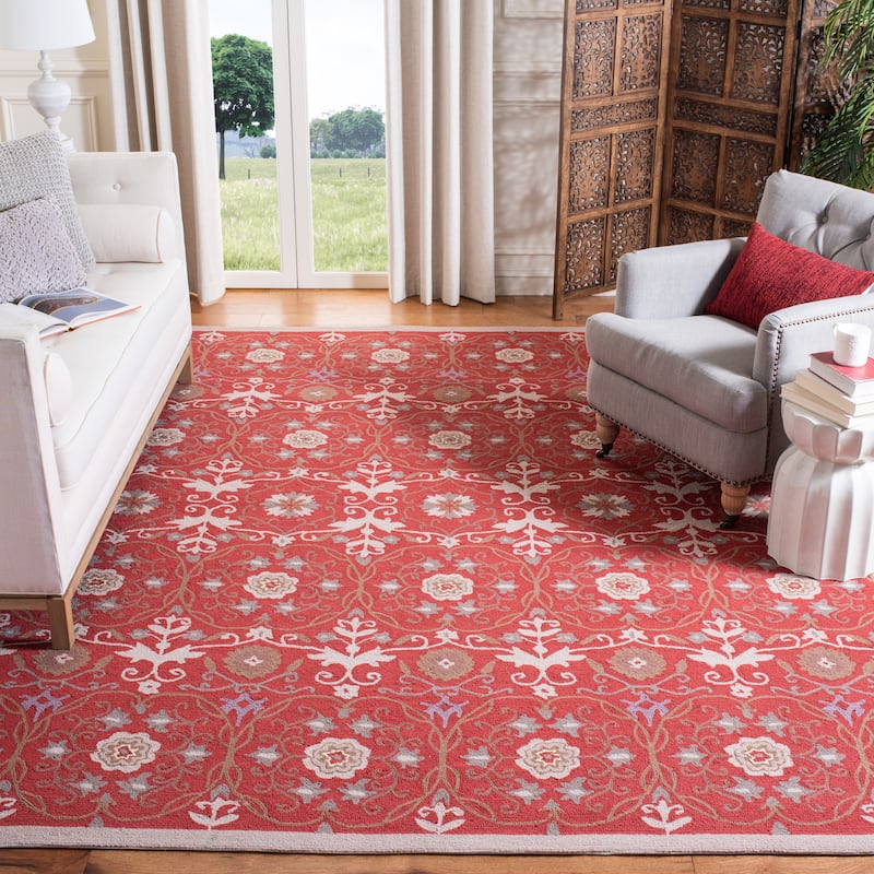 SAFAVIEH Handmade Chelsea Azar French Country Wool Rug - 5'3" x 8'3" - Red/Ivory
