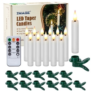 IMAGE 12 Pack LED Taper Candles Light Set with Clip-on Christmas Tree Design - D 0.59" x H 3.8"