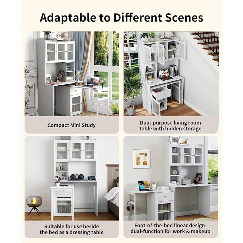 GDFStudio - Saly Modern Multi-Function Home Office Desk & Workstation with Storage, Drawers & Hutch