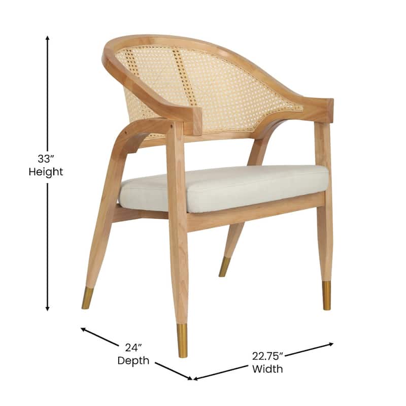 Cane Rattan Woven Back Dining Chair with Upholstered Seat