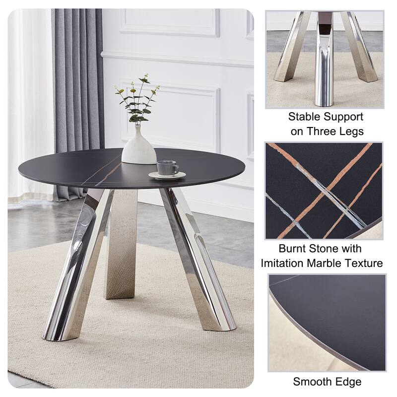 42" Luxury Sintered Stone Table: 0.45" Durable Top + 6" Steel Legs,350lb Capacity, Stain/Heat-Resistant
