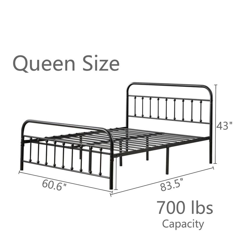 Metal Platform Bed Frame with Headboard and Footboard, Heavy Duty Slat Support/Underbed Storage Space, Vintage Style