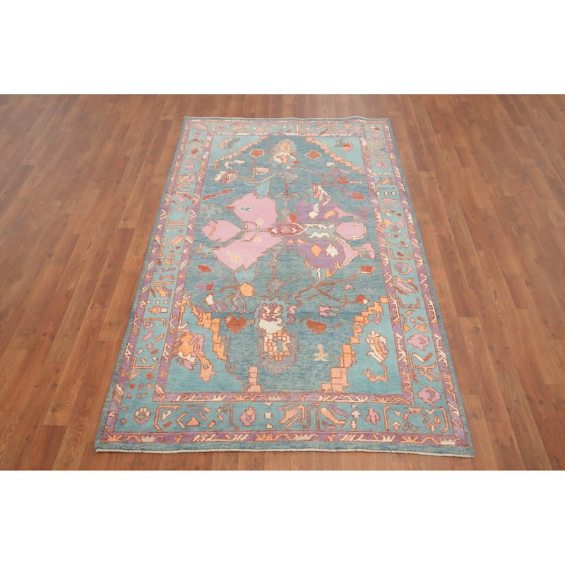 Hand Knotted Oriental 100% Wool Carpet Transitional Geometric Navy Blue & Blues Oushak Area Rug - 6' 10'' X 4' 1''
