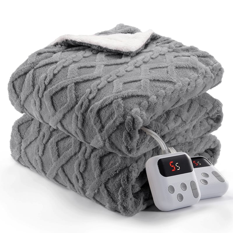 Heated Blanket with 10 Heating Levels and Time Settings, Machine Washable - Grey - King90"*100"