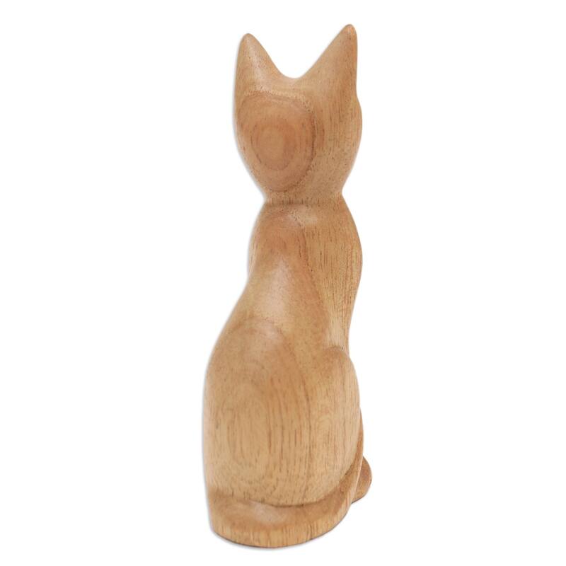 Novica Handmade Cunning Cat Wood Sculpture