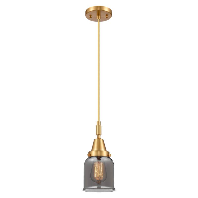 Innovations Lighting Downtown Urban - Caden Bell - 1 Light 5" Cord Hung Mini Pendant - Satin Gold/Light Smoke Shade
