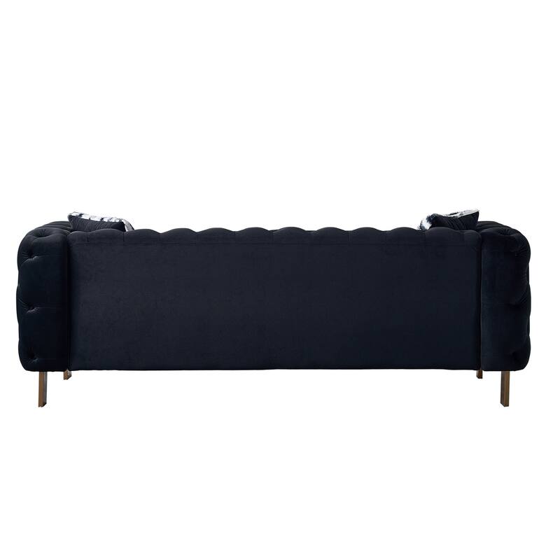 Chesterfield Tufted Velvet Couch with Gold Legs, Includes 2 Toss Pillows for Living Room