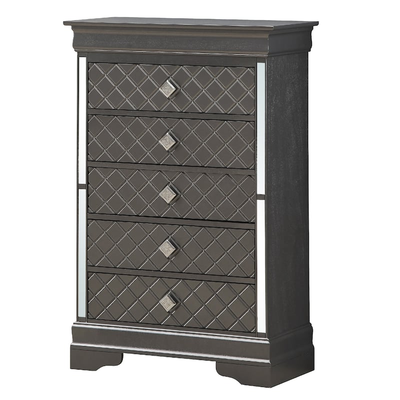 Wooden 5-Drawer Bedroom Chest - 48" - Metallic Black