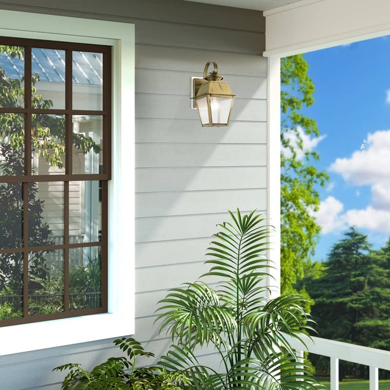 Livex Lighting 1-light Antique Brass Outdoor Wall Lantern, 2162-01 - 7.5" W x 12.5" H x 8.5" Ext.