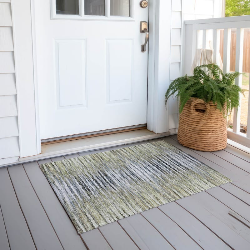 Machine Washable Indoor/ Outdoor Chantille Jagged Stripes Rug