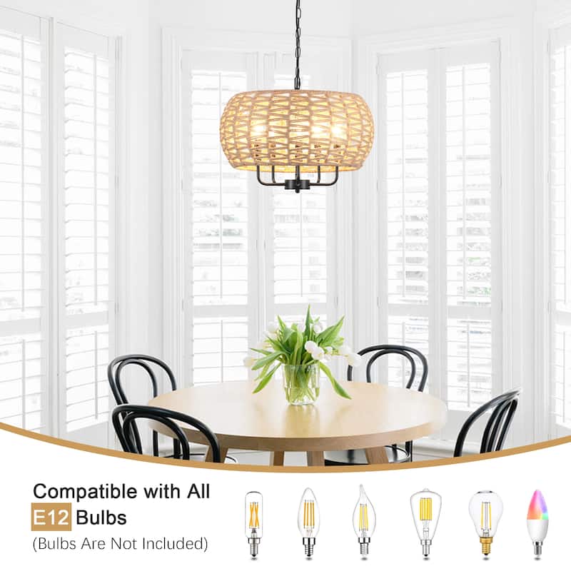 5-Light Rustic Candlestick Hanging Island Chandelier Lighting for Dining Room