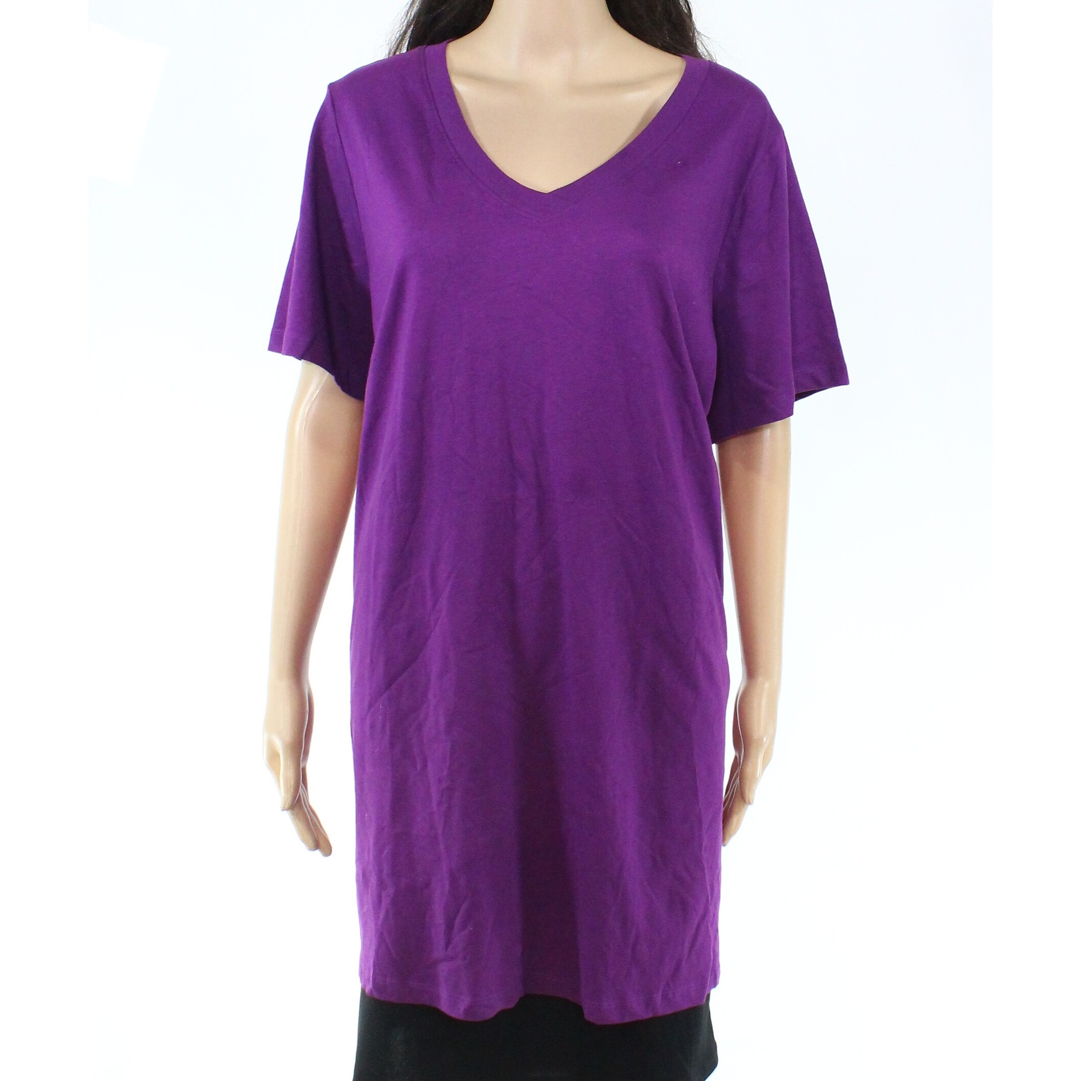 Shop Roaman S Womens Top Purple Size 1x Plus Tunic V Neck Short Sleeve Overstock 28903199